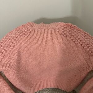 Free People Pink Textured Crew Neck Sweater